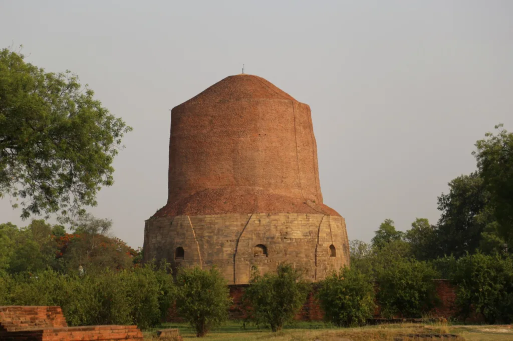 Dhamek Stupa, marking the exact spot where the Buddha delivered his first sermon.